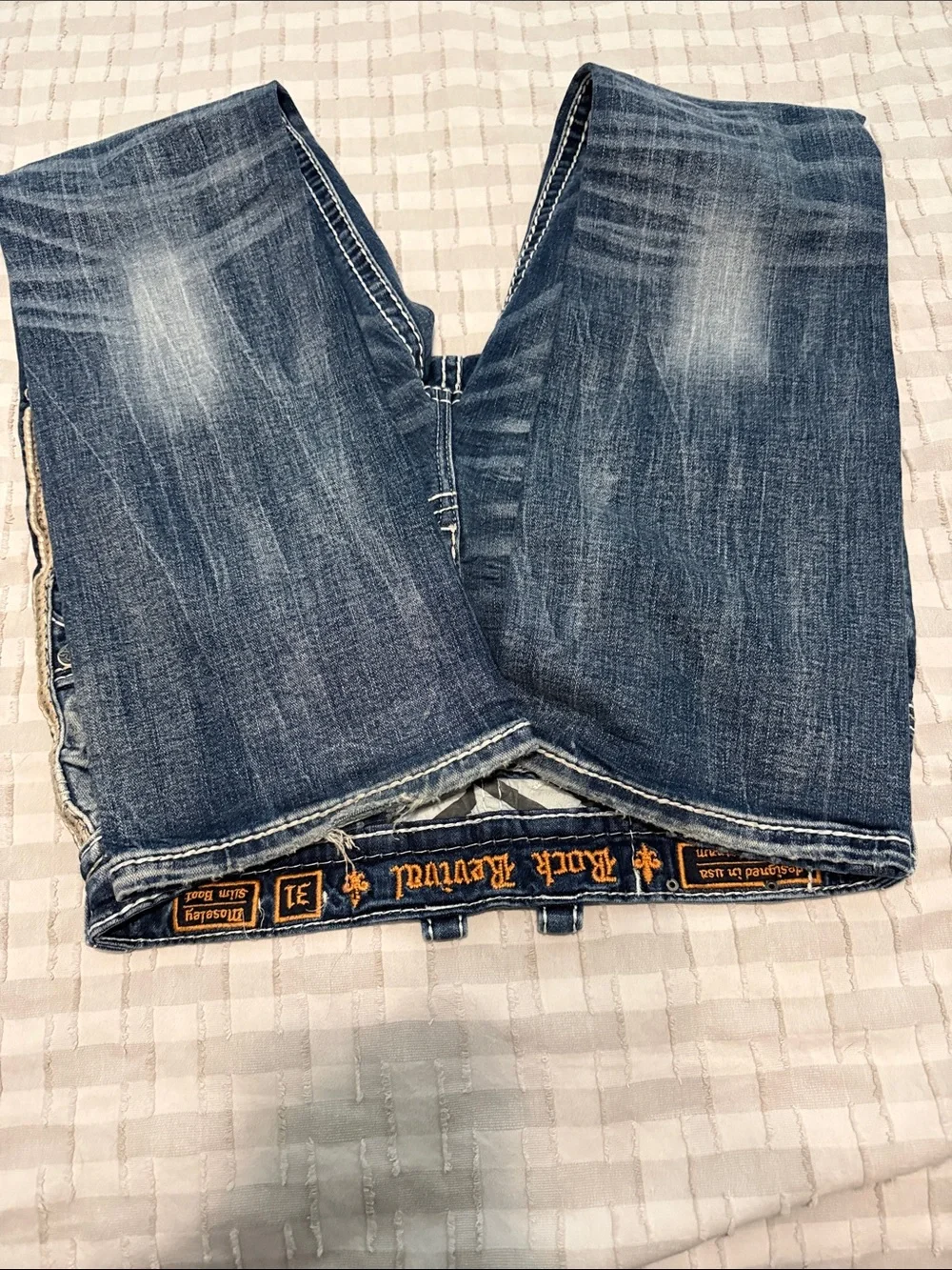 Rock Revival Dark Blue Denim Jeans with Gold Embroidered Pocket
